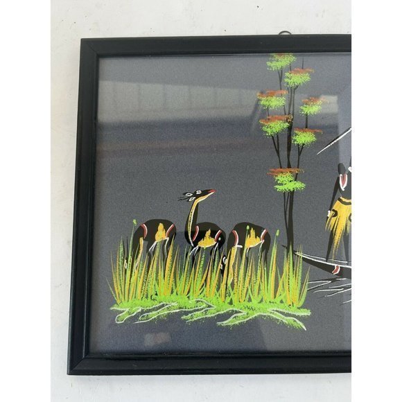 African Tribal Hunting Water Boat Landscape Scene Painting Signed - Picture 2 of 5